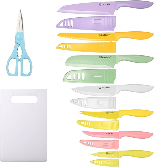 Color-coded Stainless Steel 30-piece Knife Set With Kitchen Cutting Board And Scissors, Rust-resistant And Dishwasher-safe