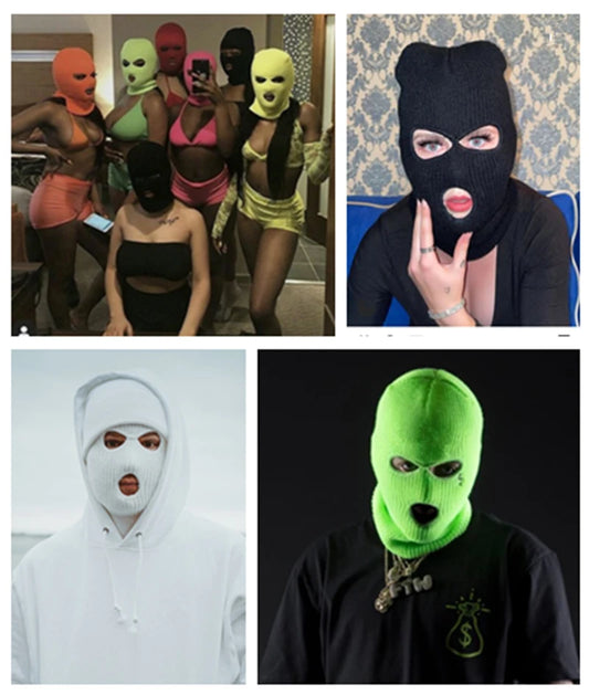 Hot Sale Unisex Balaclava Full Cover Style Ski Mask Hat 3 Holes Winter Hat Tactical Windproof Ribbed Knit Beanie Winter Warm Cap