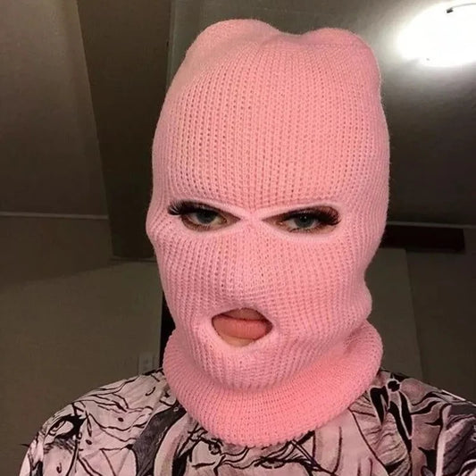Hot Sale Unisex Balaclava Full Cover Style Ski Mask Hat 3 Holes Winter Hat Tactical Windproof Ribbed Knit Beanie Winter Warm Cap