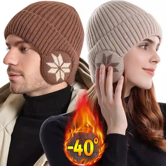 Men Women Winter Warm Plush Knitted Snow Fashion Hat Unisex New Outdoor Coldproof Ear Protection Wool Caps Snowflake logo