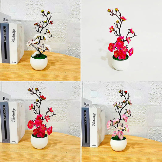 Artificial Plum Blossom Bonsai – Silk Sakura Tree for Home Decoration