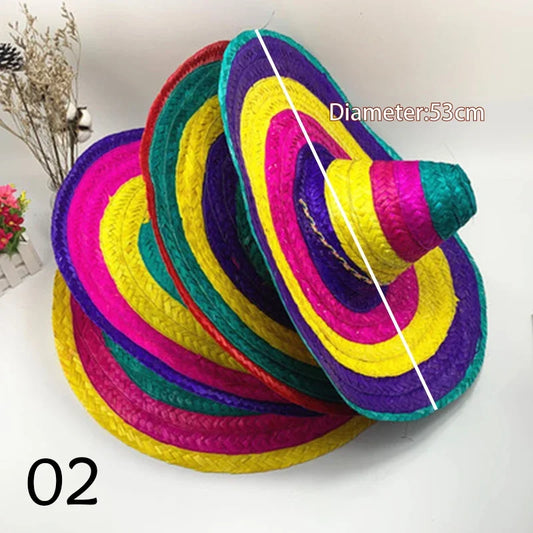 Mexican Party Hat Colorful Wide Brim Straw Hats for Men and Women - Perfect Outdoor Sun Hat and Halloween Party Decoration