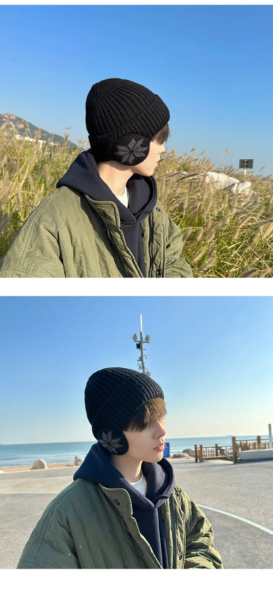 Men Women Winter Warm Plush Knitted Snow Fashion Hat Unisex New Outdoor Coldproof Ear Protection Wool Caps Snowflake logo