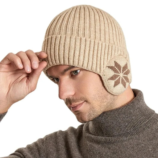 Men Women Winter Warm Plush Knitted Snow Fashion Hat Unisex New Outdoor Coldproof Ear Protection Wool Caps Snowflake logo