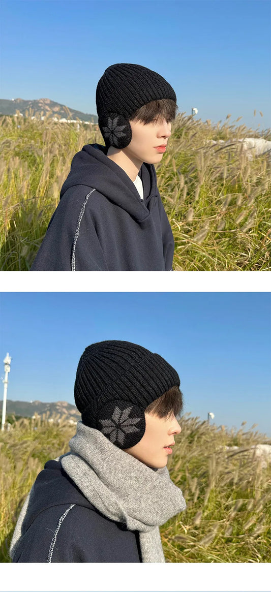 Men Women Winter Warm Plush Knitted Snow Fashion Hat Unisex New Outdoor Coldproof Ear Protection Wool Caps Snowflake logo