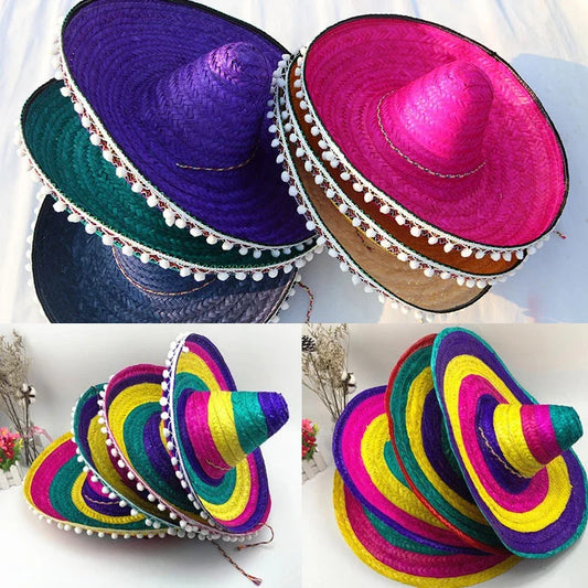 Mexican Party Hat Colorful Wide Brim Straw Hats for Men and Women - Perfect Outdoor Sun Hat and Halloween Party Decoration