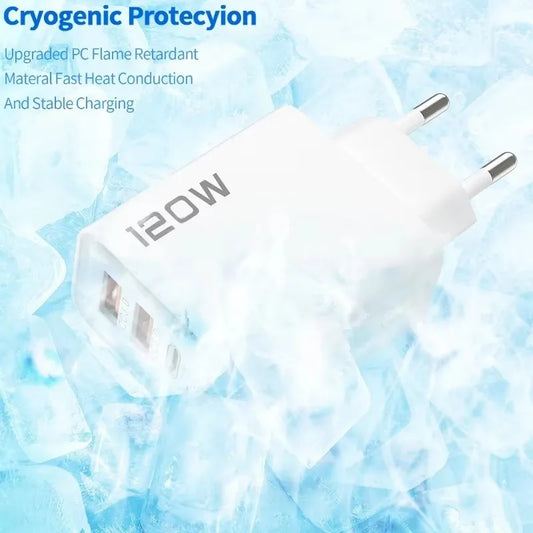 120W 4-Port USB Fast Charger – Type-C & USB Adapter for Phones