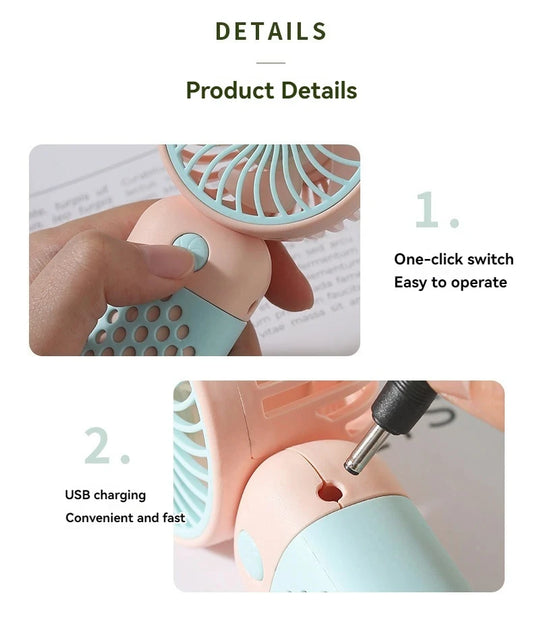 2025 Cute Mini Handheld USB Fan – Rechargeable & Pocket-Sized