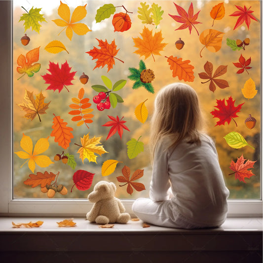 “Autumn Leaves Window Clings” – Fall Glass Stickers for Home & Office