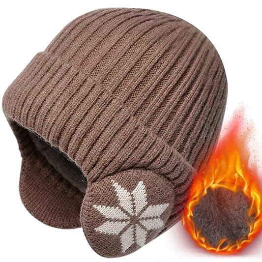 Men Women Winter Warm Plush Knitted Snow Fashion Hat Unisex New Outdoor Coldproof Ear Protection Wool Caps Snowflake logo