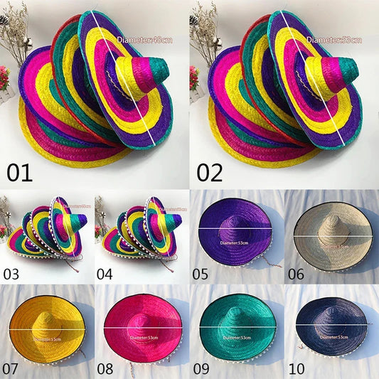 Mexican Party Hat Colorful Wide Brim Straw Hats for Men and Women - Perfect Outdoor Sun Hat and Halloween Party Decoration
