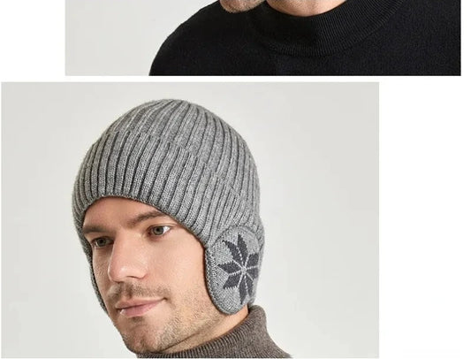 Men Women Winter Warm Plush Knitted Snow Fashion Hat Unisex New Outdoor Coldproof Ear Protection Wool Caps Snowflake logo