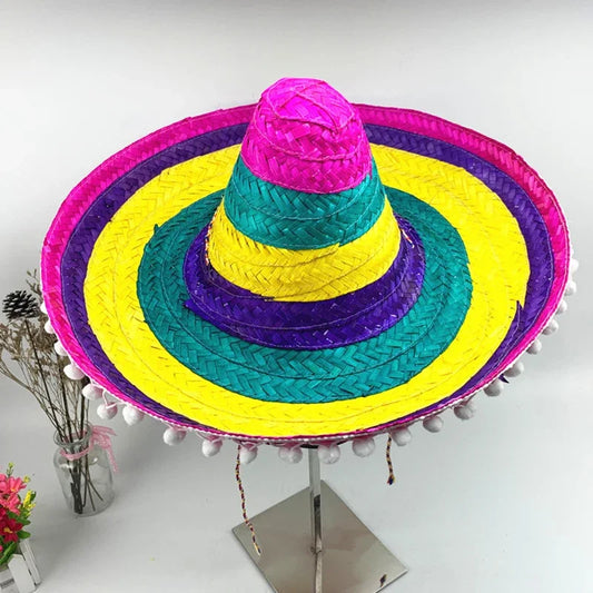 Mexican Party Hat Colorful Wide Brim Straw Hats for Men and Women - Perfect Outdoor Sun Hat and Halloween Party Decoration