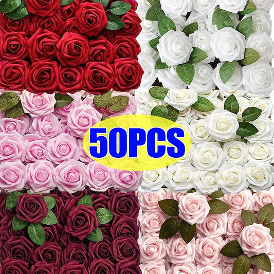 Artificial Foam Rose Flowers with Stems – 5 to 50 pcs