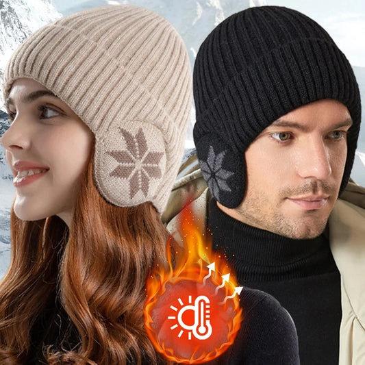 Men Women Winter Warm Plush Knitted Snow Fashion Hat Unisex New Outdoor Coldproof Ear Protection Wool Caps Snowflake logo