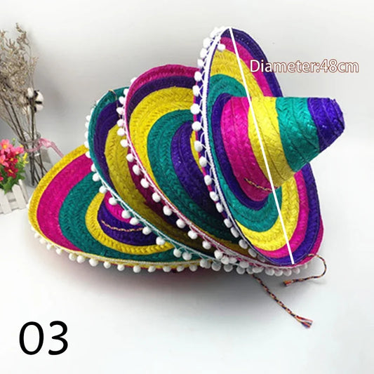 Mexican Party Hat Colorful Wide Brim Straw Hats for Men and Women - Perfect Outdoor Sun Hat and Halloween Party Decoration