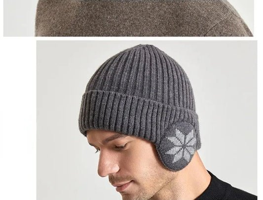 Men Women Winter Warm Plush Knitted Snow Fashion Hat Unisex New Outdoor Coldproof Ear Protection Wool Caps Snowflake logo