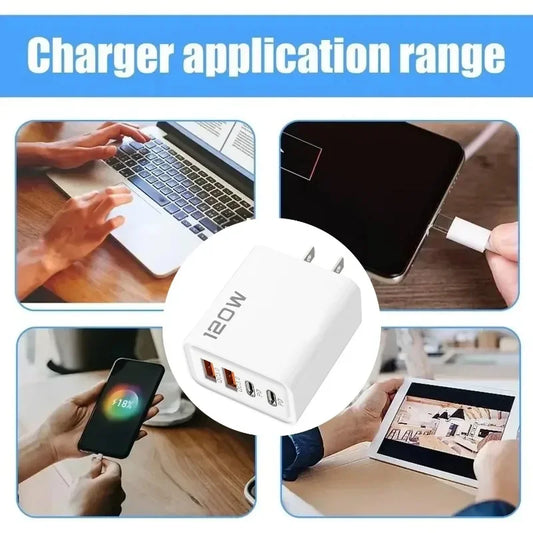 120W 4-Port USB Fast Charger – Type-C & USB Adapter for Phones