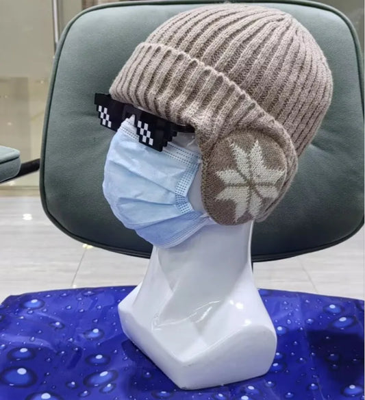 Men Women Winter Warm Plush Knitted Snow Fashion Hat Unisex New Outdoor Coldproof Ear Protection Wool Caps Snowflake logo
