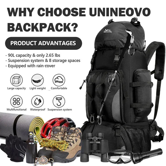 90L Waterproof Hiking Backpack – Large-Capacity Outdoor Travel Rucksack
