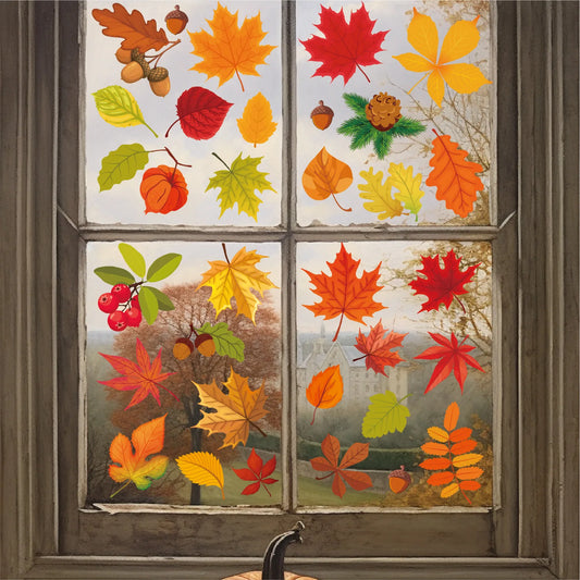 “Autumn Leaves Window Clings” – Fall Glass Stickers for Home & Office