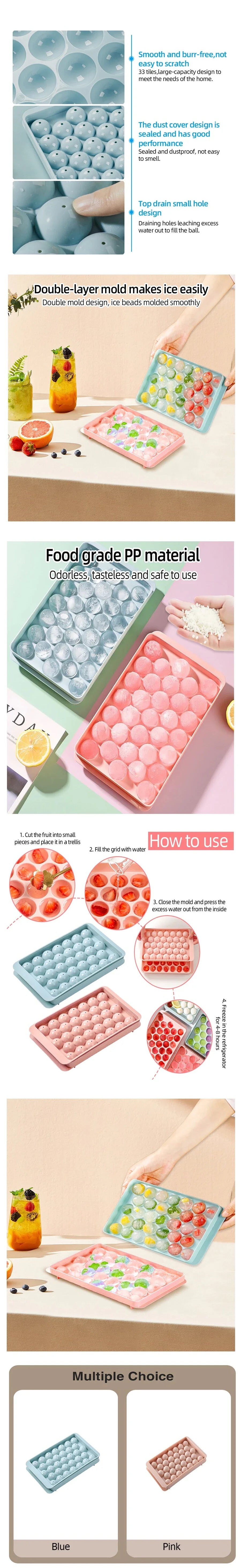 33 Ice Boll Cube Trays For Freezer Ice Ball Maker Mold Mini Circle Round Ice Cube Mold with Lid Making PCs for Cocktail Whiskey