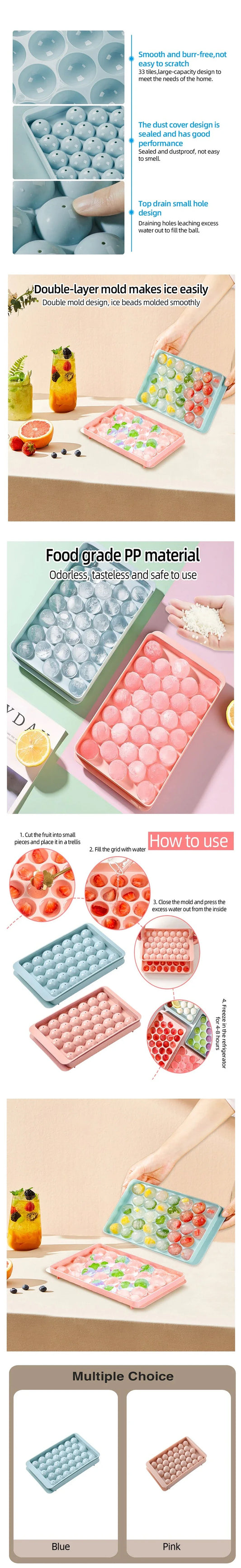 33 Ice Boll Cube Trays For Freezer Ice Ball Maker Mold Mini Circle Round Ice Cube Mold with Lid Making PCs for Cocktail Whiskey