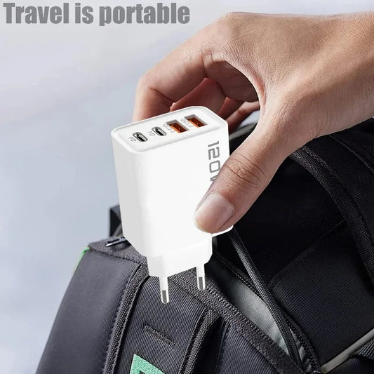 120W 4-Port USB Fast Charger – Type-C & USB Adapter for Phones