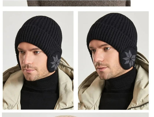 Men Women Winter Warm Plush Knitted Snow Fashion Hat Unisex New Outdoor Coldproof Ear Protection Wool Caps Snowflake logo