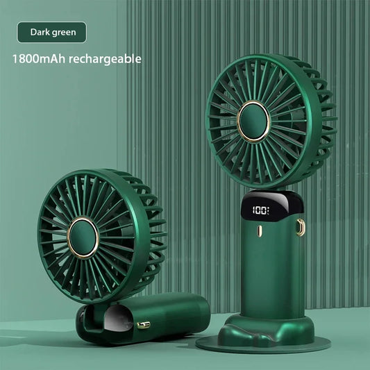 Handheld Mini Fan Foldable Portable Neck Hanging Fans 5 Speed USB Rechargeable Fan with Phone Stand and Display Screen 1800mAh