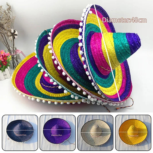Mexican Party Hat Colorful Wide Brim Straw Hats for Men and Women - Perfect Outdoor Sun Hat and Halloween Party Decoration