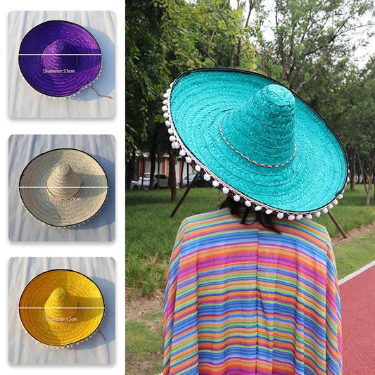 Mexican Party Hat Colorful Wide Brim Straw Hats for Men and Women - Perfect Outdoor Sun Hat and Halloween Party Decoration