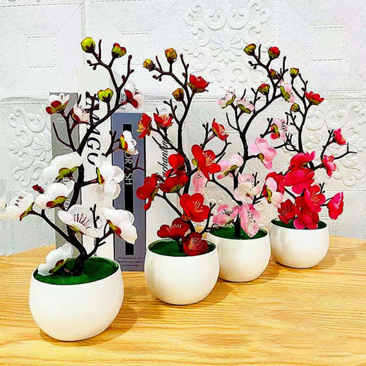Artificial Plum Blossom Bonsai – Silk Sakura Tree for Home Decoration