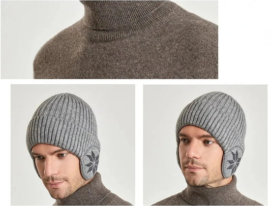 Men Women Winter Warm Plush Knitted Snow Fashion Hat Unisex New Outdoor Coldproof Ear Protection Wool Caps Snowflake logo