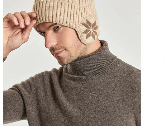 Men Women Winter Warm Plush Knitted Snow Fashion Hat Unisex New Outdoor Coldproof Ear Protection Wool Caps Snowflake logo